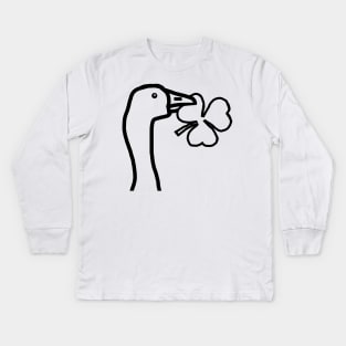 Portrait of a Goose Stealing a Shamrock Outline Kids Long Sleeve T-Shirt